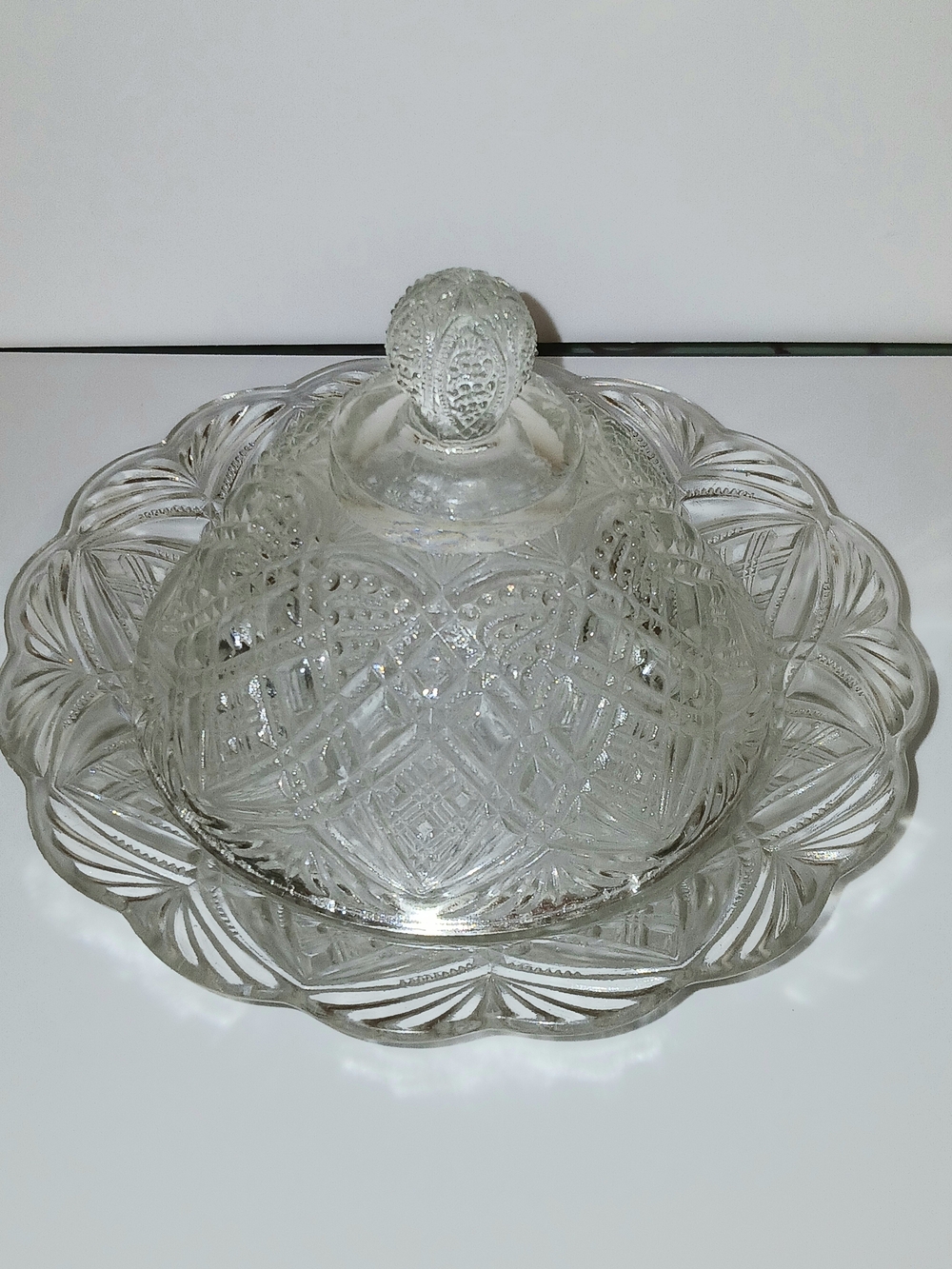 Antique American Brilliant Period Cut Glass Covered Butter Dish / Cheese Dome